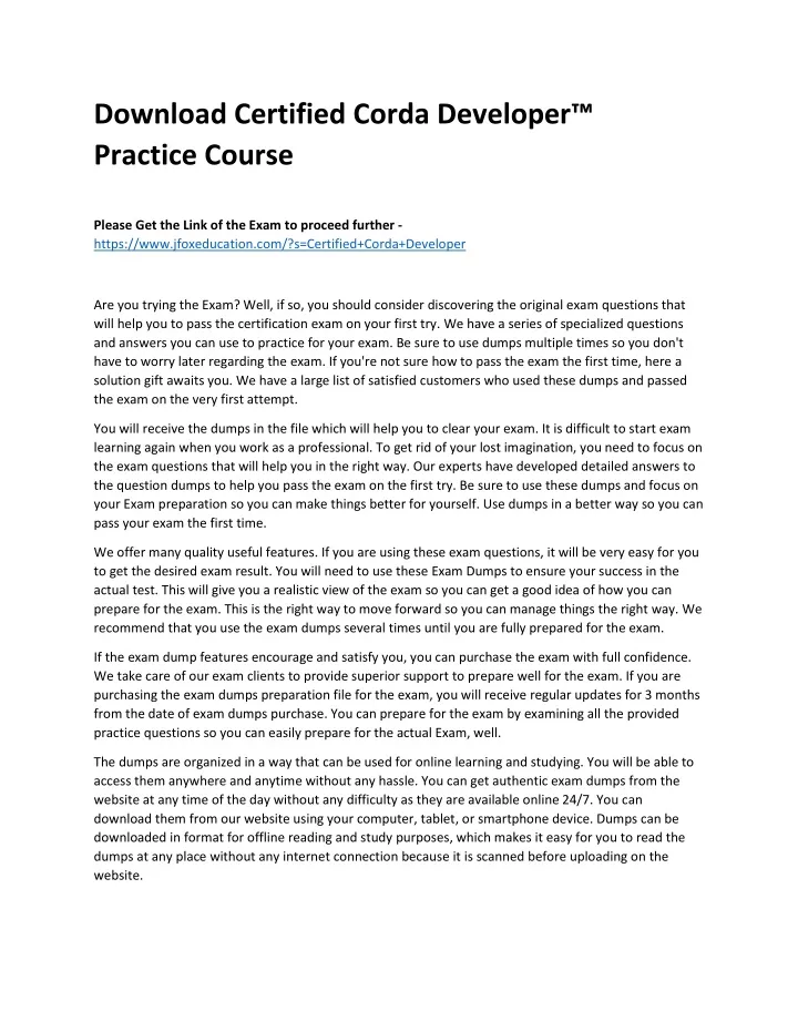 download certified corda developer practice course