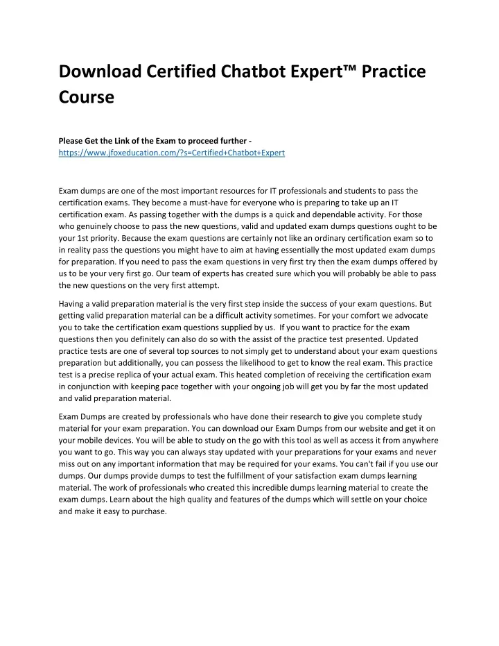 download certified chatbot expert practice course