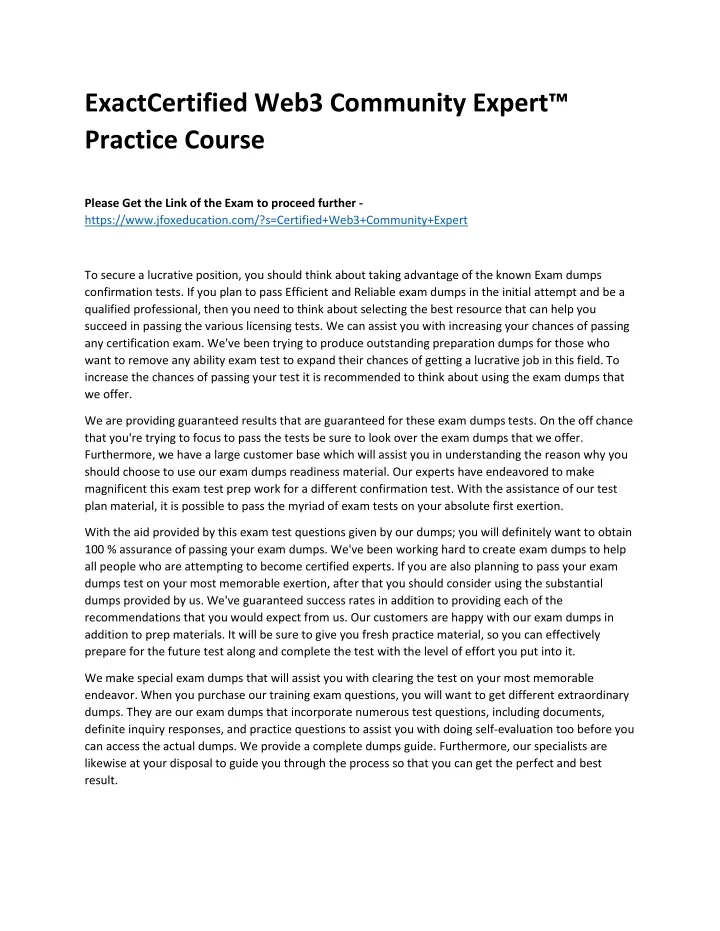 exactcertified web3 community expert practice