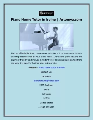 Piano Home Tutor in Irvine  Artomya