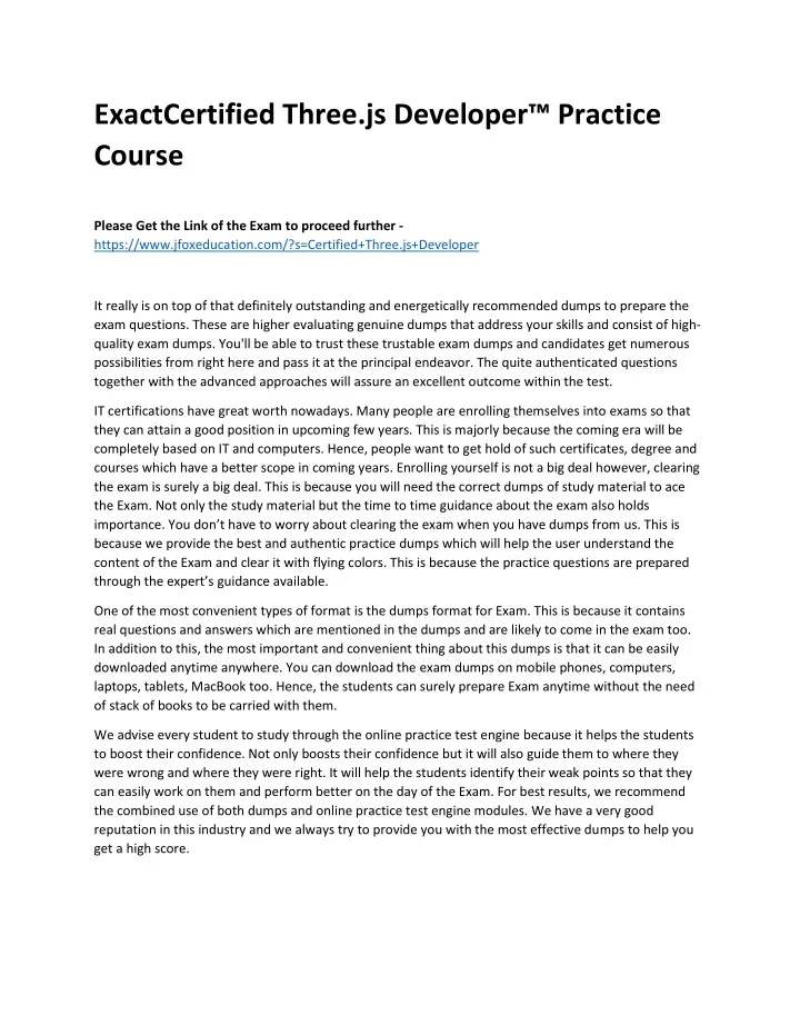 exactcertified three js developer practice course