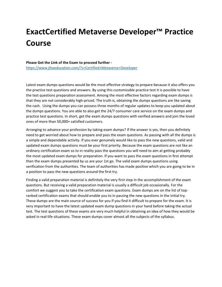 exactcertified metaverse developer practice course