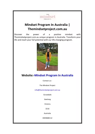 Mindset Program In Australia Themindsetproject.com.au