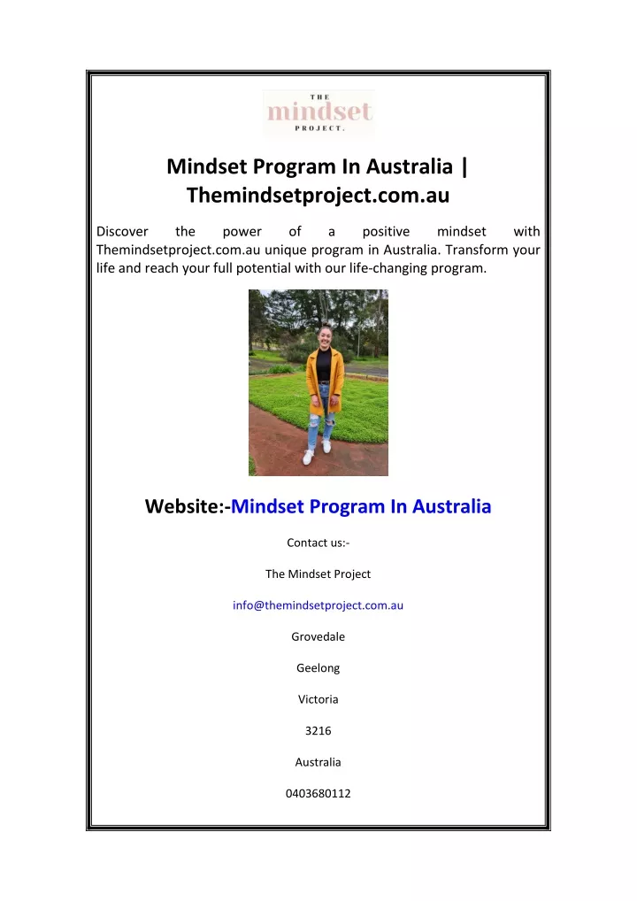 mindset program in australia themindsetproject