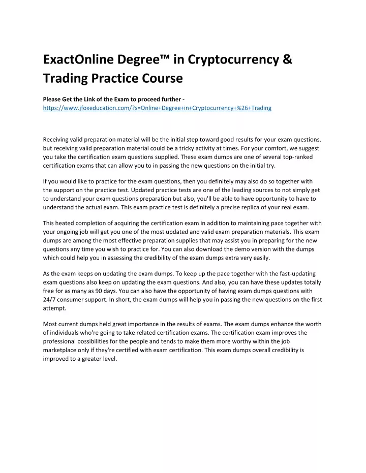 exactonline degree in cryptocurrency trading