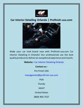 Car Interior Detailing Orlando  Profinish-usa