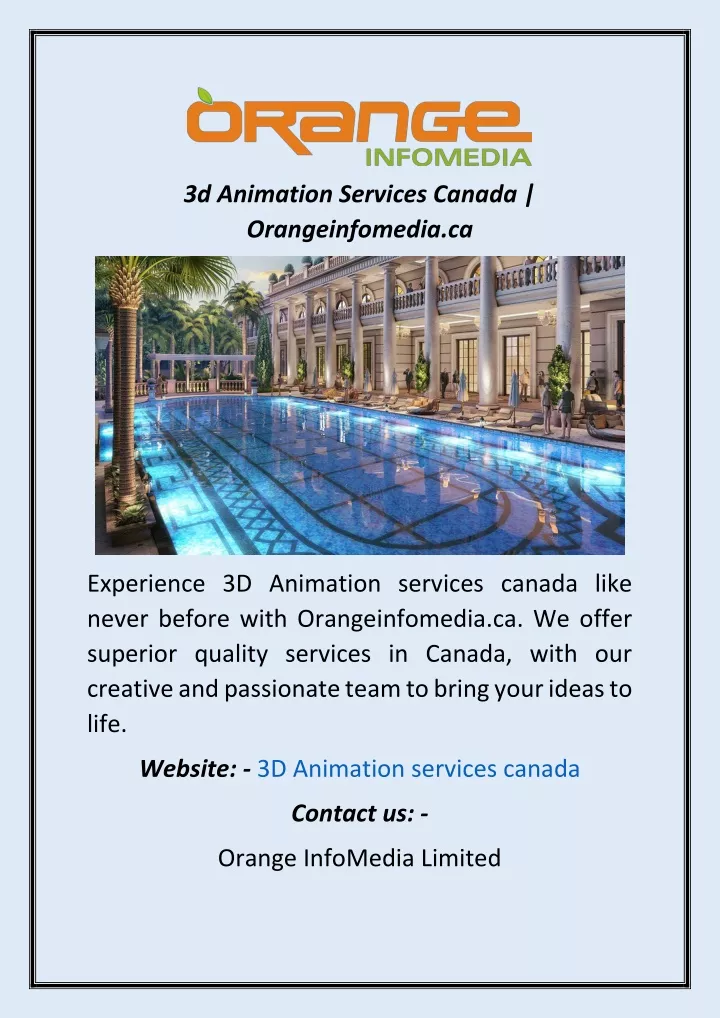 3d animation services canada orangeinfomedia ca