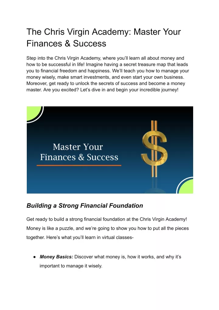 the chris virgin academy master your finances