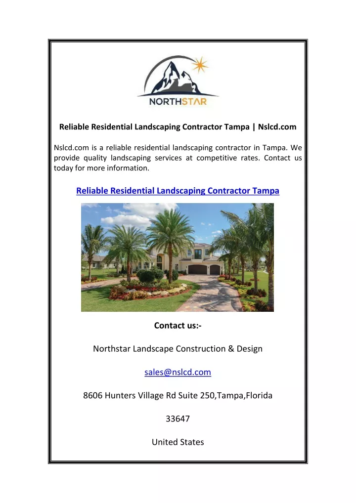 reliable residential landscaping contractor tampa