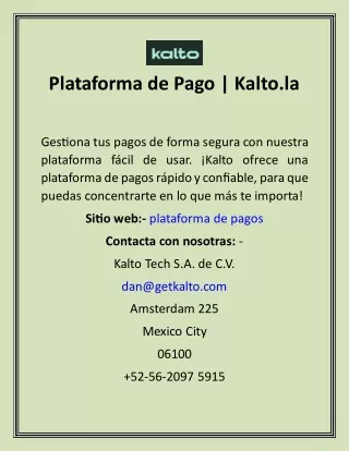 Plataforma de Pago  Kalto.la