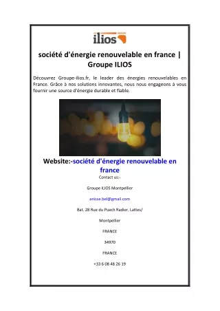 société d'énergie renouvelable en france  Groupe ILIOS