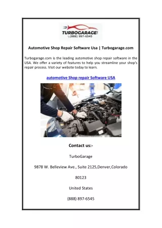 Automotive Shop Repair Software Usa Turbogarage.com