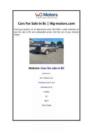 Cars For Sale In Bc Wg-motors.com