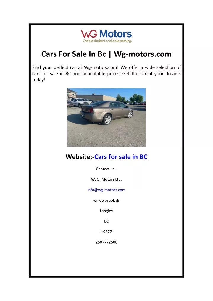 cars for sale in bc wg motors com