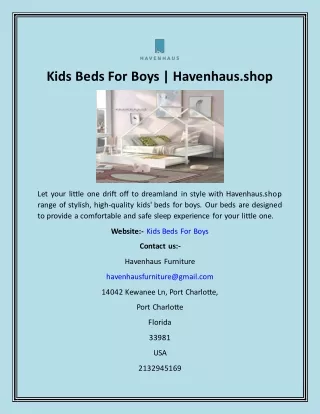 Kids Beds For Boys  Havenhaus.shop