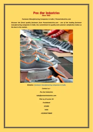 Footwear Manufacturing Companies In India  Peeaarindustries