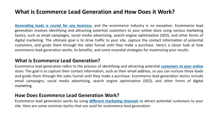 what is ecommerce lead generation and how does