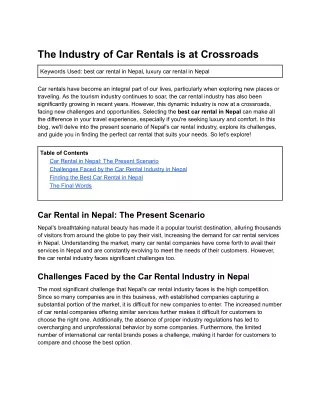 The Industry of Car Rentals is at Crossroads