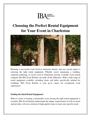 Rental Equipment for Your Event in Charleston