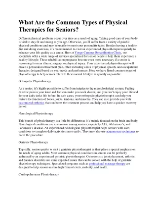 What Are the Common Types of Physical Therapies for Seniors