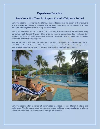 Book Your Goa Tour Package at ComeOnTrip.com Today!