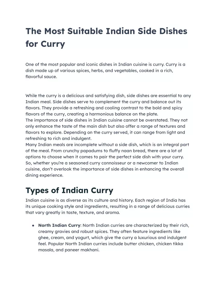 the most suitable indian side dishes for curry