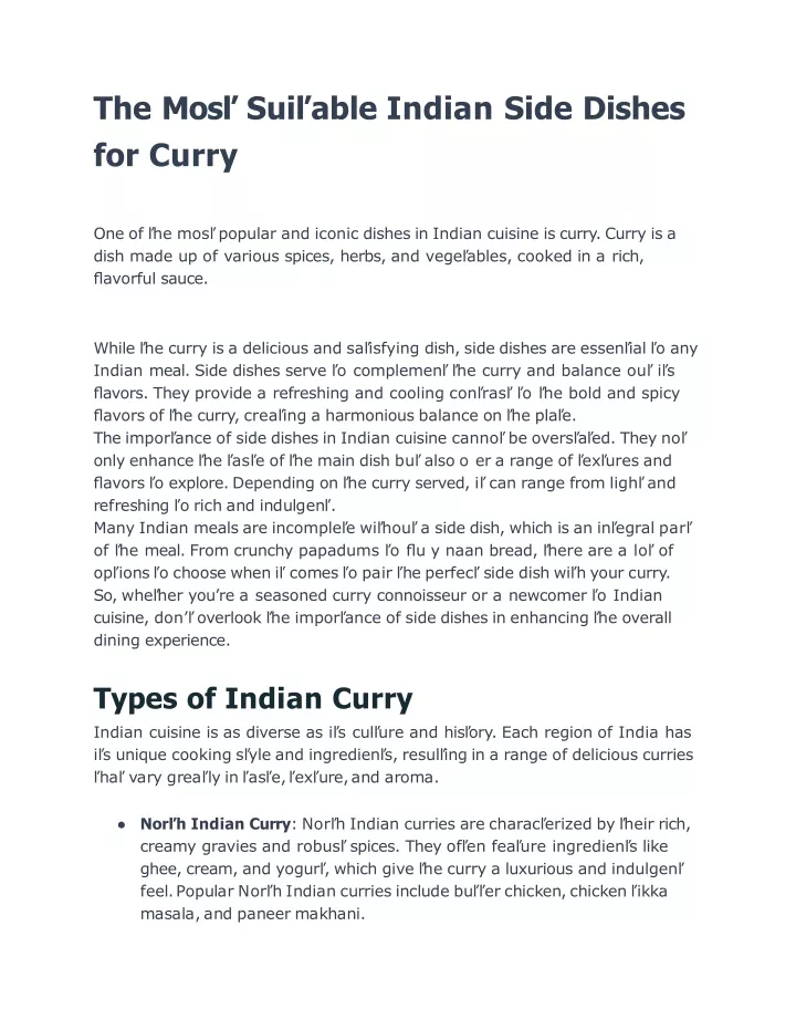 the mos sui able indian side dishes for curry