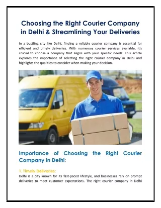 Choosing the Right Courier Company in Delhi & Streamlining Your Deliveries