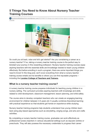5 Things You Need to Know About Nursery Teacher Training Courses