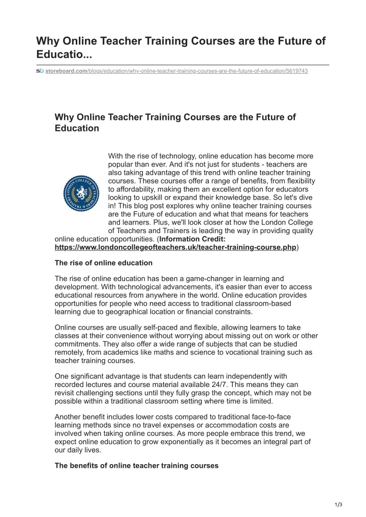 why online teacher training courses
