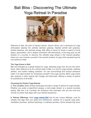 Bali Bliss - Discovering The Ultimate Yoga Retreat In Paradise