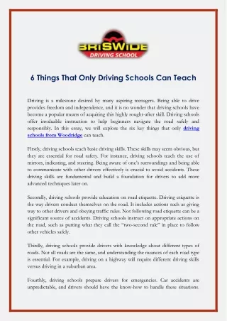 6 Things That Only Driving Schools Can Teach