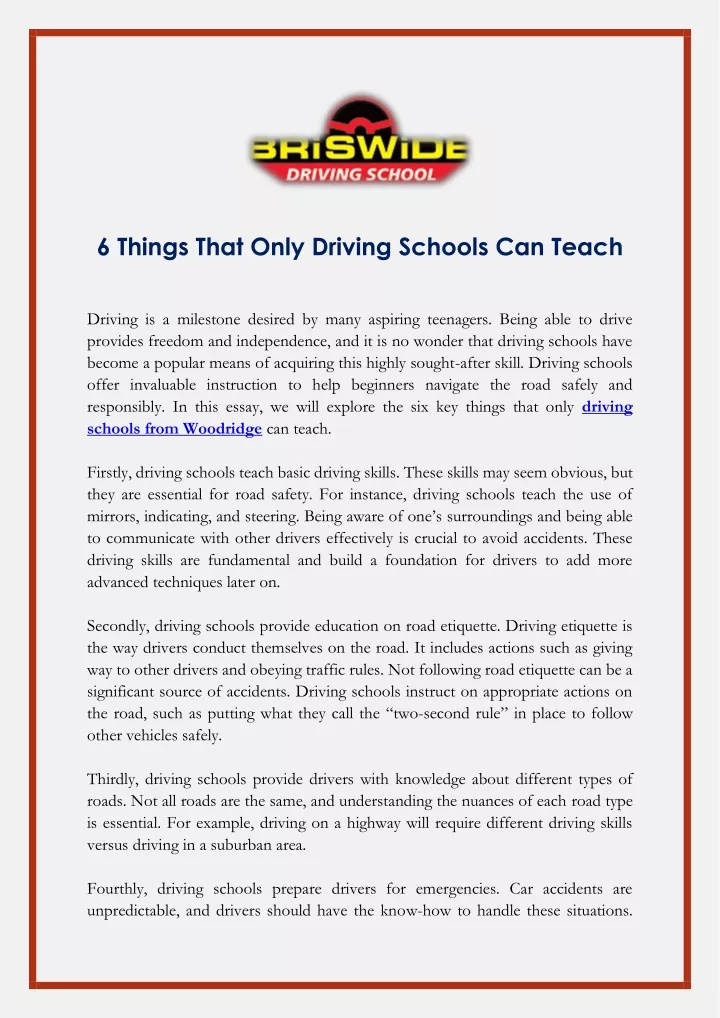 6 things that only driving schools can teach
