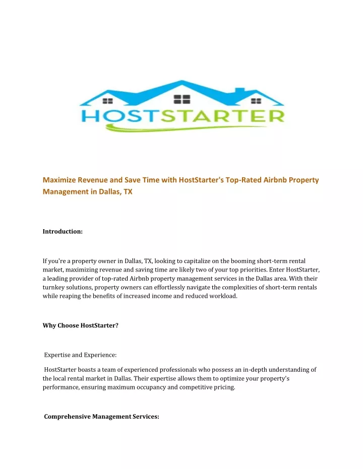 maximize revenue and save time with hoststarter