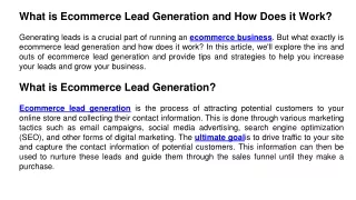 What is Ecommerce Lead Generation and How Does it Work?