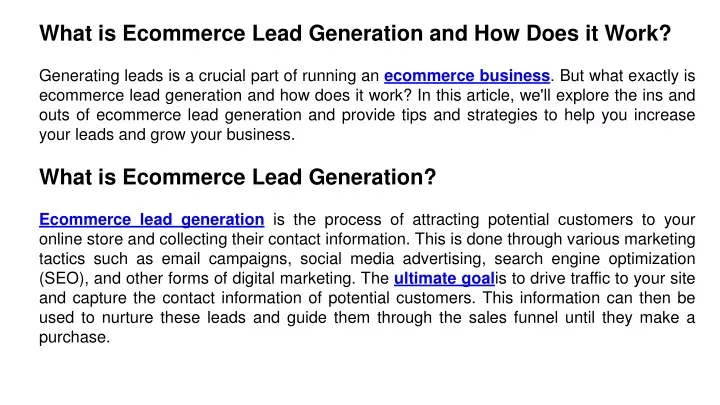 what is ecommerce lead generation and how does