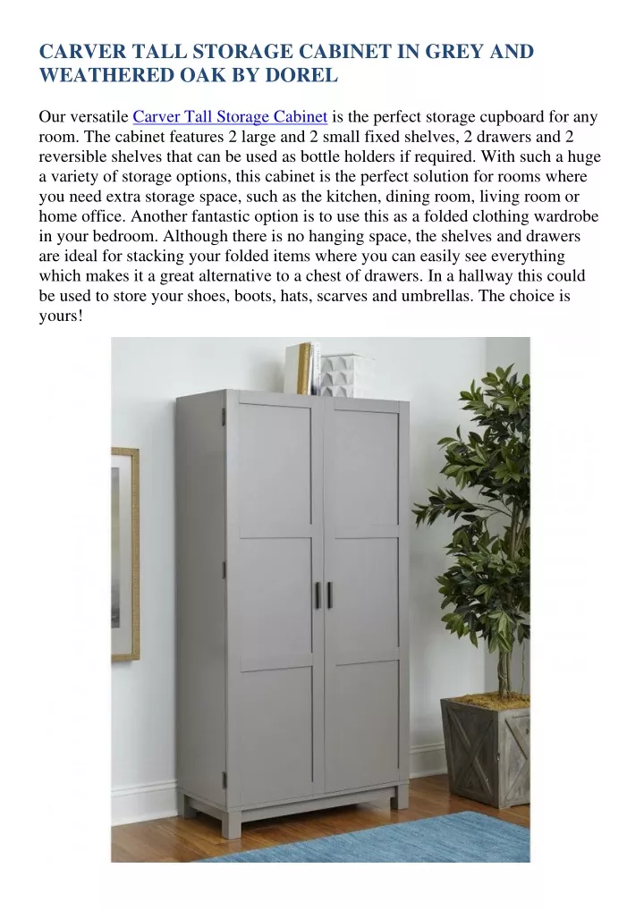carver tall storage cabinet in grey and weathered