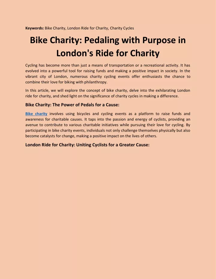 keywords bike charity london ride for charity