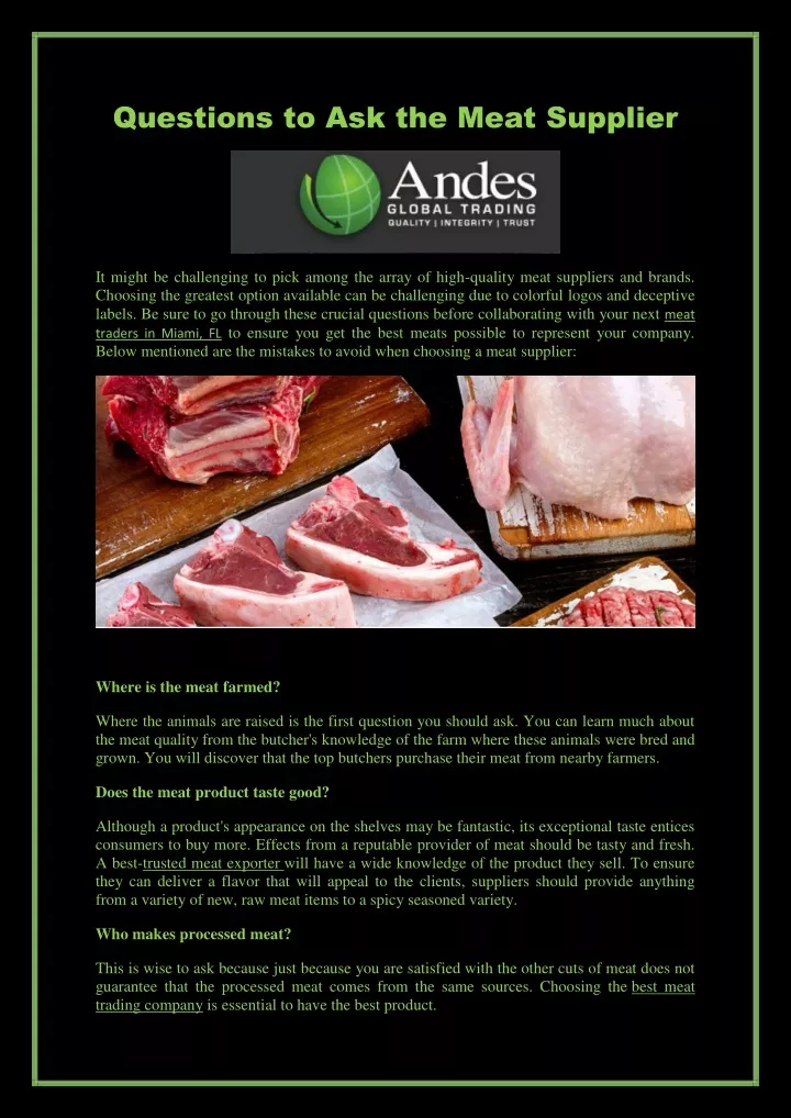 questions to ask the meat supplier