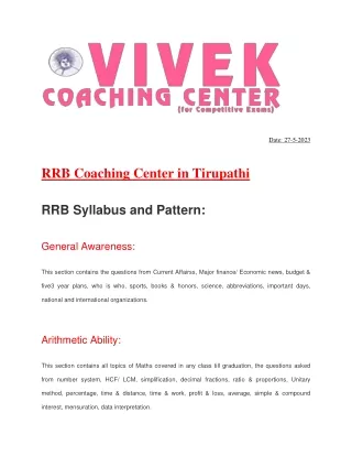 RRB coaching center in tirupathi