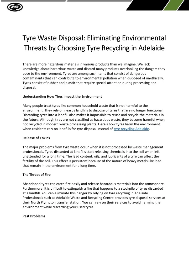tyre waste disposal eliminating environmental