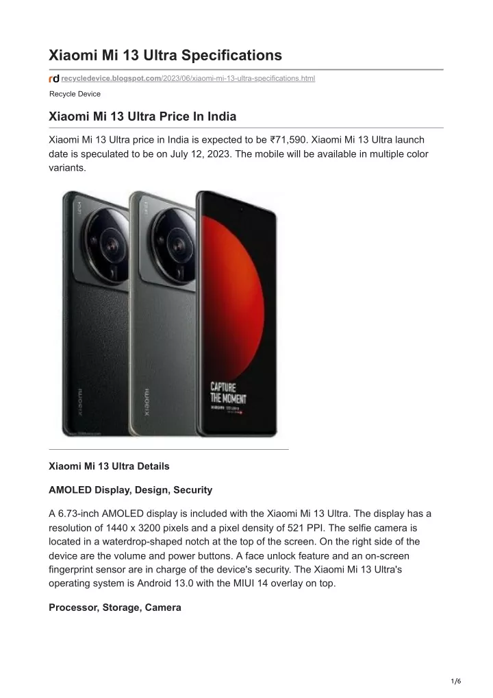 xiaomi mi 13 ultra specifications