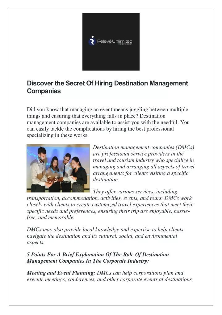 discover the secret of hiring destination