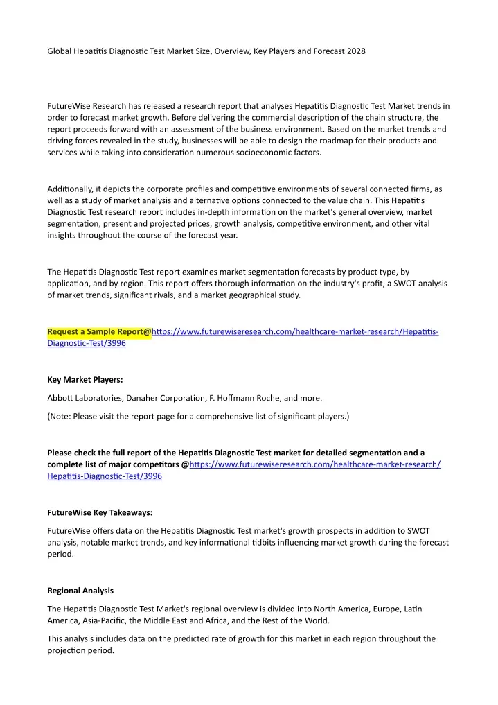 global hepa s diagnos c test market size overview