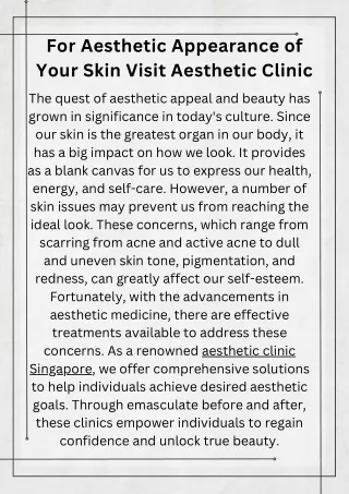 For Aesthetic Appearance of Your Skin Visit Aesthetic Clinic