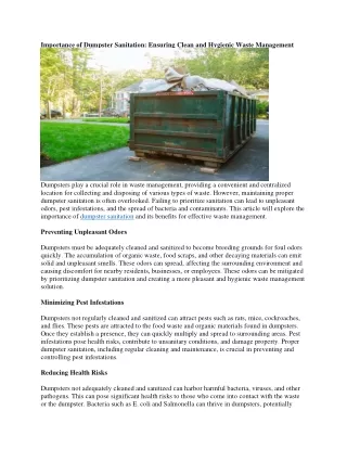 Importance of Dumpster Sanitation