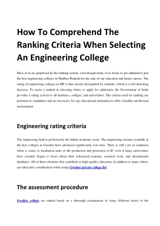 How To Comprehend The Ranking Criteria When Selecting An Engineering College