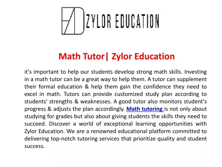 math tutor zylor education