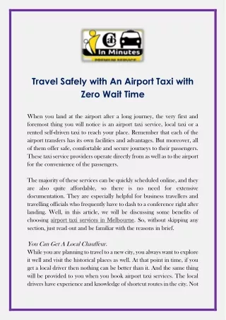 Travel Safely with An Airport Taxi with Zero Wait Time