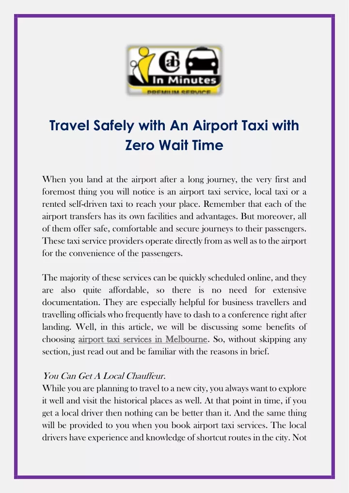 travel safely with an airport taxi with zero wait